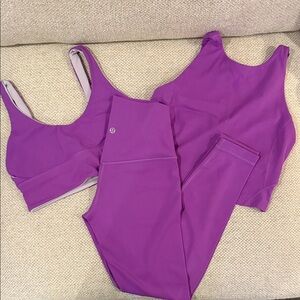 Lululemon Athletica Purple Reversible Sports Bra, tank and leggings set